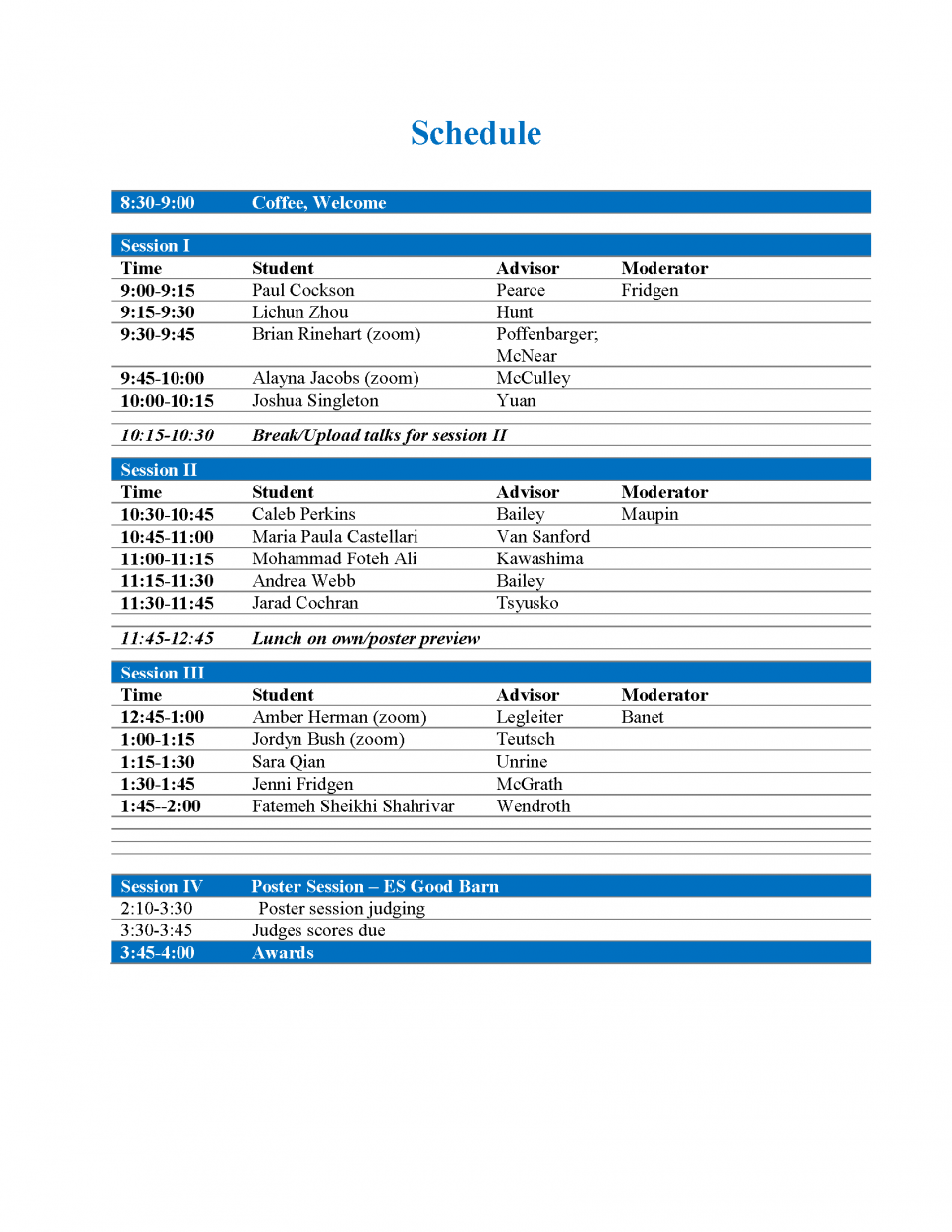 Symposium Schedule